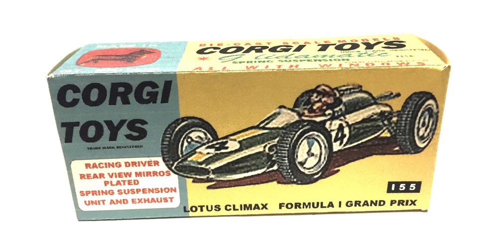 Caixa reprobox da Corgi Toys para o Lotus Climax F.1