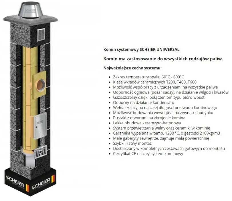 Komin ceramiczny system kominowy KW fi 200 9m 36x50 izolowany Scheier