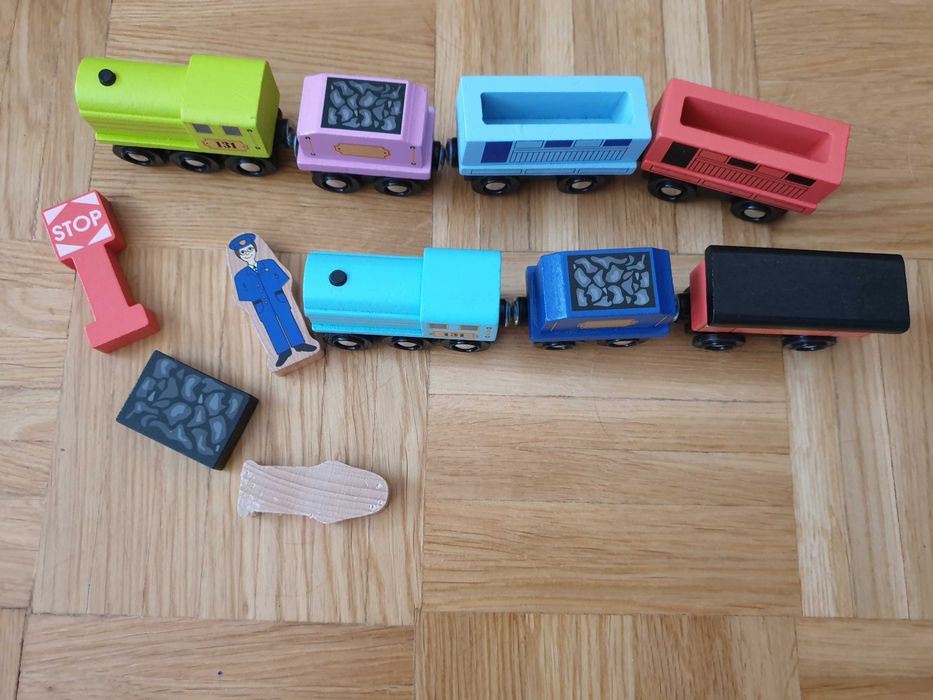 Drewniany Pociąg Magnetyczny Kolejka Elefun Wagoniki Figurki Magnes