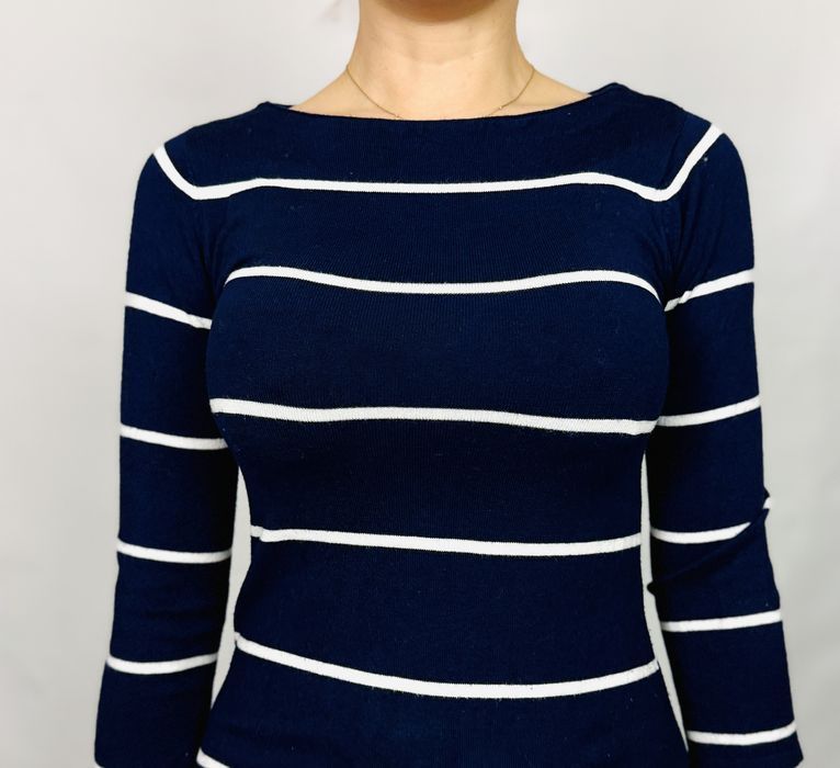 Granatowa sukienka maxi w białe paski S 36