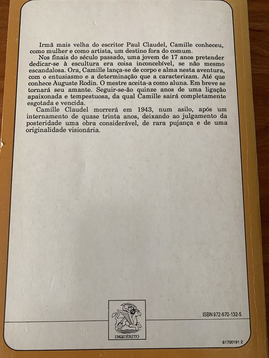 Livro A paixao de camille claudel