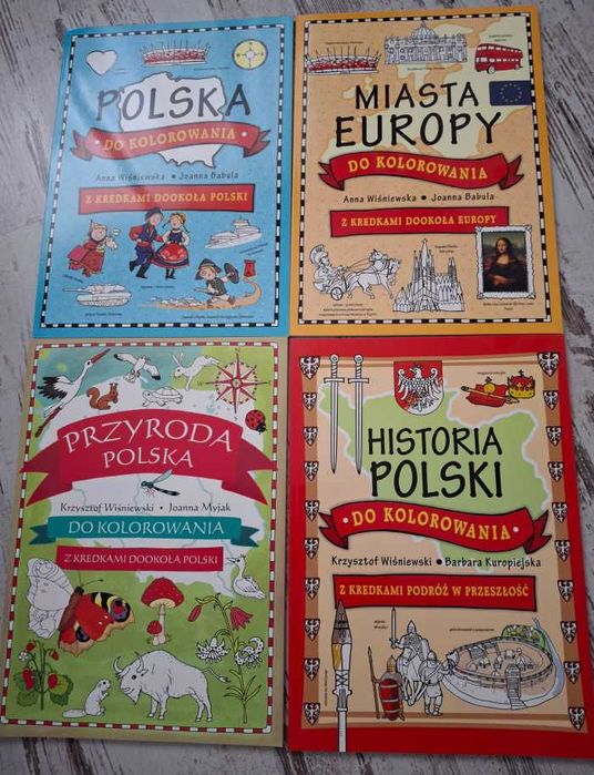 4 bardzo duże ciekawe kolorowanki Historia Przyroda Polska Europa
