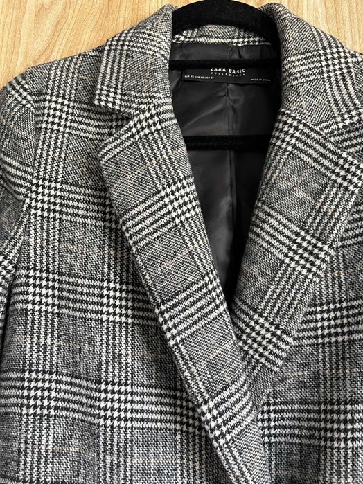 ZARA szary płaszcz w kratę XS - 34