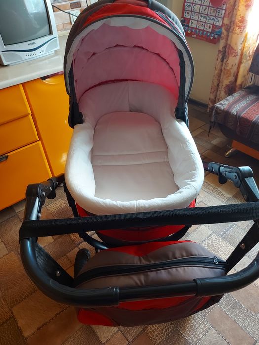 Дитяча коляска 2 в 1 Angelina Discovery червоно- сіра