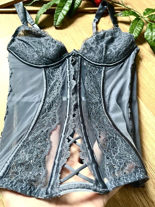 Victoria’s Secret gorset szary koronkowy 36B luksusowy nowy