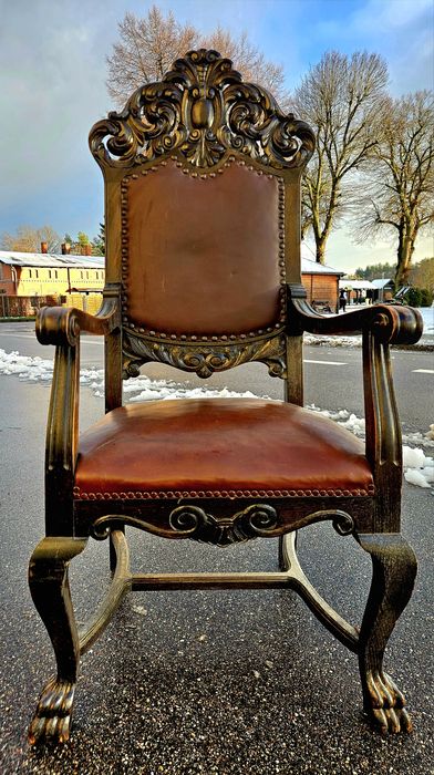 Fotel Tron Lwie Łapy Antyk