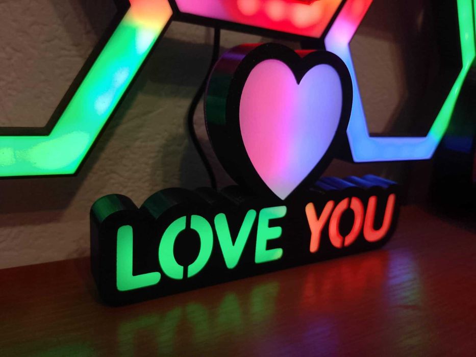 Podświetlany led napis LOVE YOU RGB LED | Dekoracja 3D | Lampka