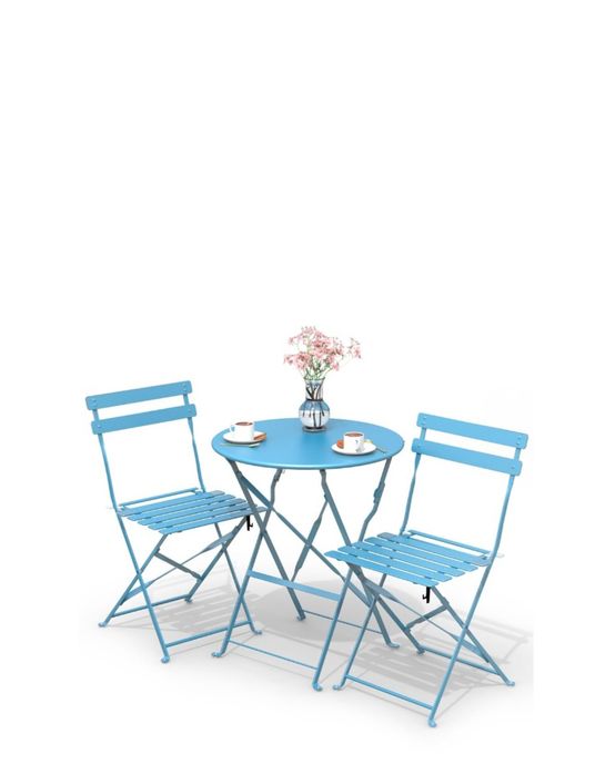 Zestaw bistro ogrodowy 3w1 niebieski – stół + 2 krzesła składane NOWY
