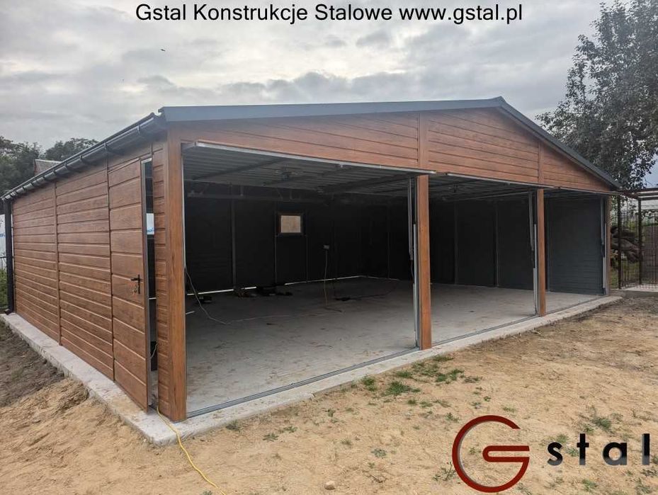 garaż blaszany 9x6 multigloss złoty dąb filc profil ocynk brama
