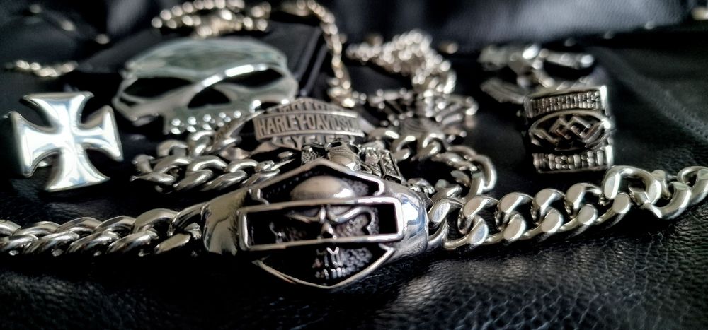 Stalowa masywna efektowna bransoletka czaszka Harley chopper motocyklo