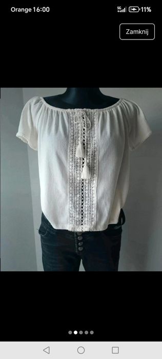 Bluzka elegancka tweedowa krótki rękaw biała