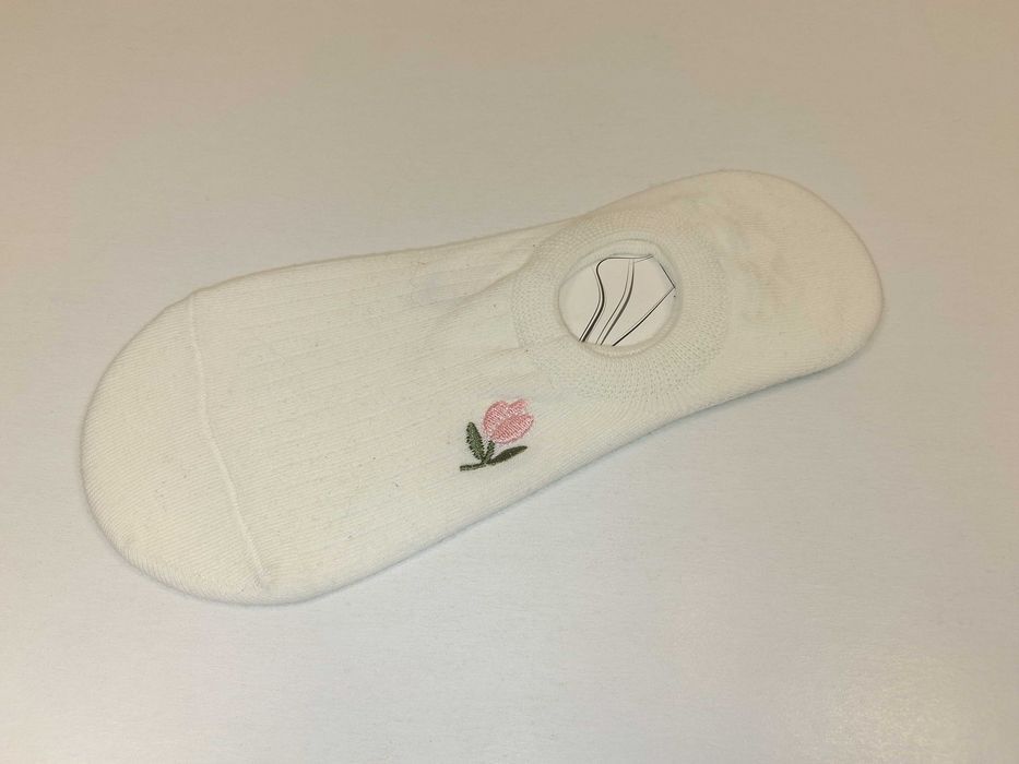 F044 Skarpetki Stopki Damskie Moraj Białe HaftKwiatTulipany Rozm 35-38