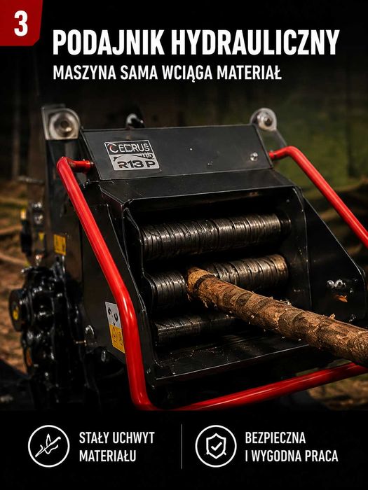 Cedrus R13P Rębak 13 cm podajnik hydrauliczny homologacja