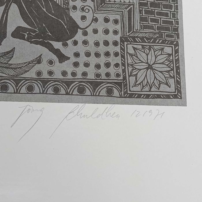 Grafika Jörg Shimon Schuldhess | Ryba wspierana przez dwóch sceptyków | serigrafia 1971