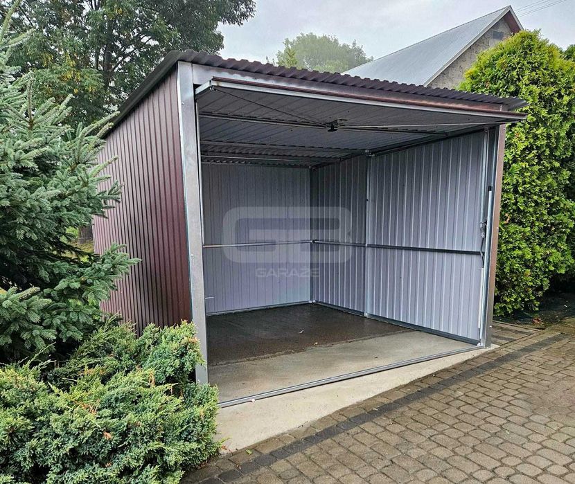 Garaż blaszany 3x4 m - wolnostojący - brama uchylna - spad w tył GB134