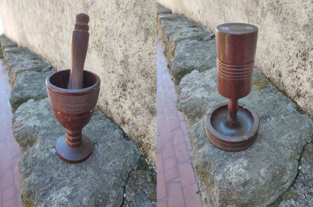Conjunto de Cigarreira e Pilão em madeira africana