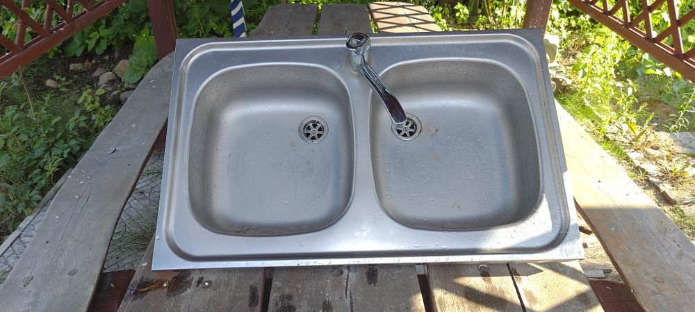 Zlewozmywak, stal nierdzewna kran syfon komplet