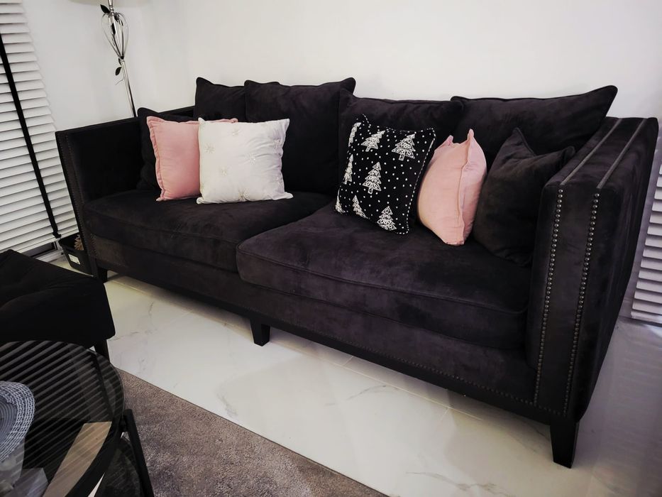 Sofa glamour czarna TALORA 3-osobowa