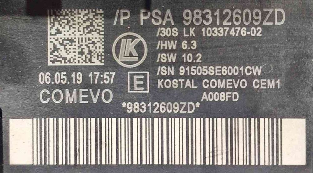 Conjunto / Manetes de Luzes e Limpa Vidros 98312609ZD - PEUGEOT PARTNER Caixa/monovolume