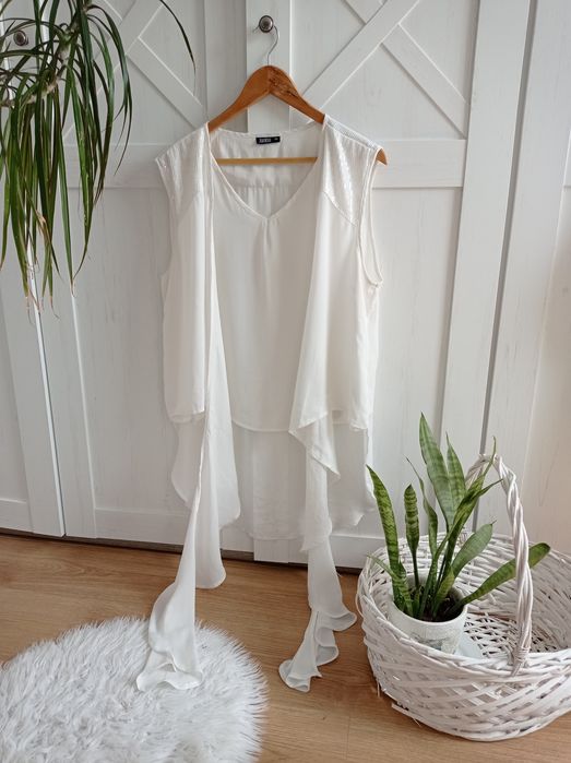 Elegancka kremowa wieczorowa bluzka 44 XXL tunika ecru wesele