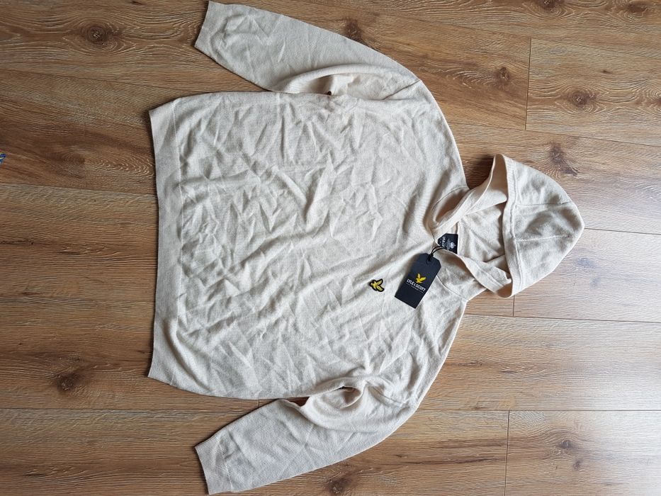 L 40 Lyle & Scott dzianinowa bluza z kapturem sweter damski beżowy