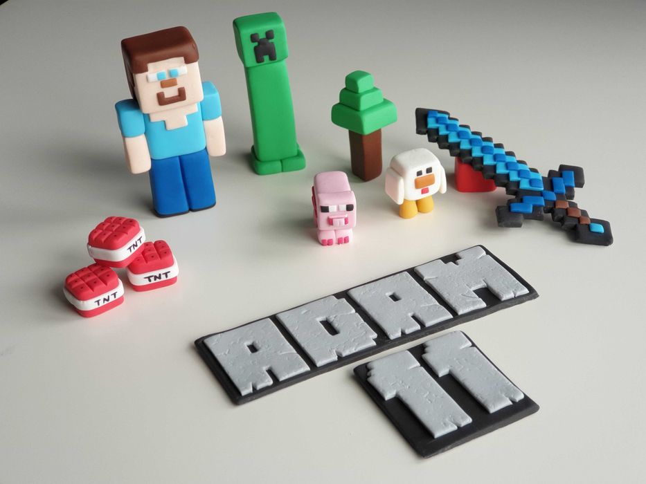 Minecraft topper na tort – figurki z masy cukrowej - zestaw