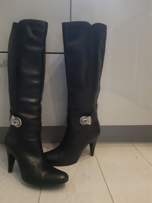 Kozaki na obcasie. Skóra,  Brąz. 38. Made in Italy