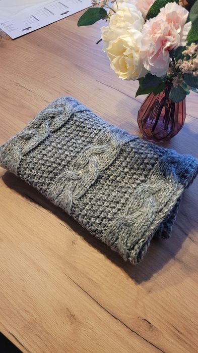 Gruby ciepły szalik Mohito szary stalowy komin warkocz