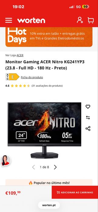Monitor Gaming ACER Nitro KG241Y