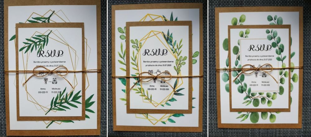 Zaproszenia ślubne dwie karty rustykalne A5 + A6 eko eukaliptus liście