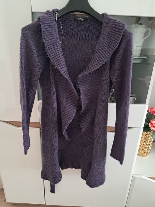 Sweter kardigan fioletowy gruby mięsisty M/L