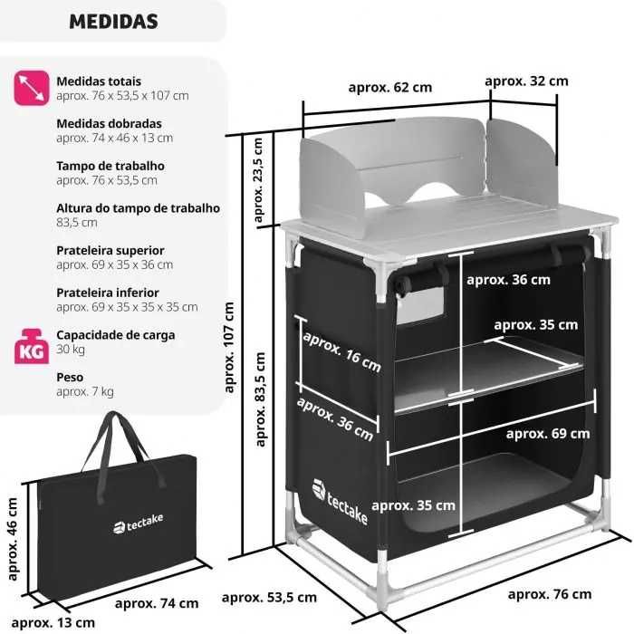 Cozinha de Campismo em Alumínio TecTake (76 x 53.5 x 107 cm) - Nova