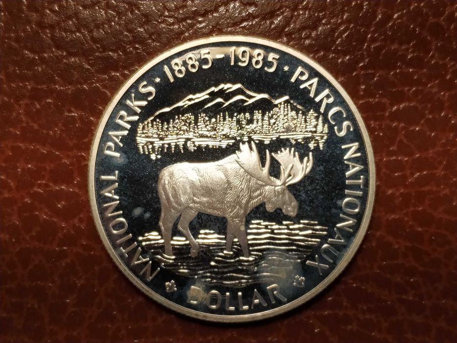 Canadá moeda em prata proof de 1 dollar de 1985 National Parks animais