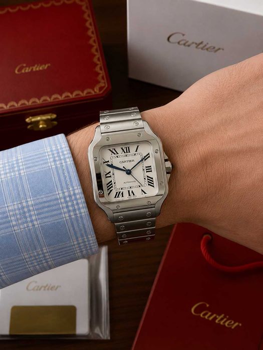 Мужские премиум часы Cartier Santos White Механика