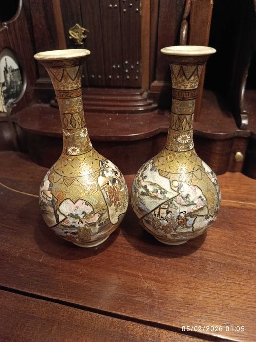 Jarras Vasos Cerâmica Japonesa Séc XIX 16 cm Assinadas Hatorri Zo