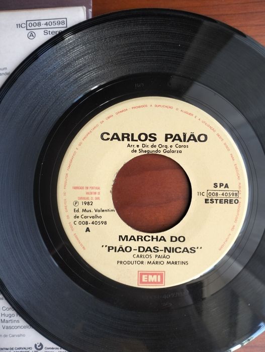 Disco de vinil single Carlos Paião - Marcha do Pião-das-Nicas