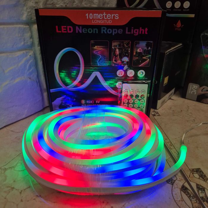 Розумна гнучка LED RGB неонова стрічка 10 м з USB, пультом і Bluetooth