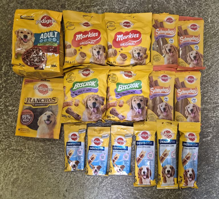 Zestaw 16 opakowań przysmaka dla psa Pedigree mix rodzajów i 1 sucha k