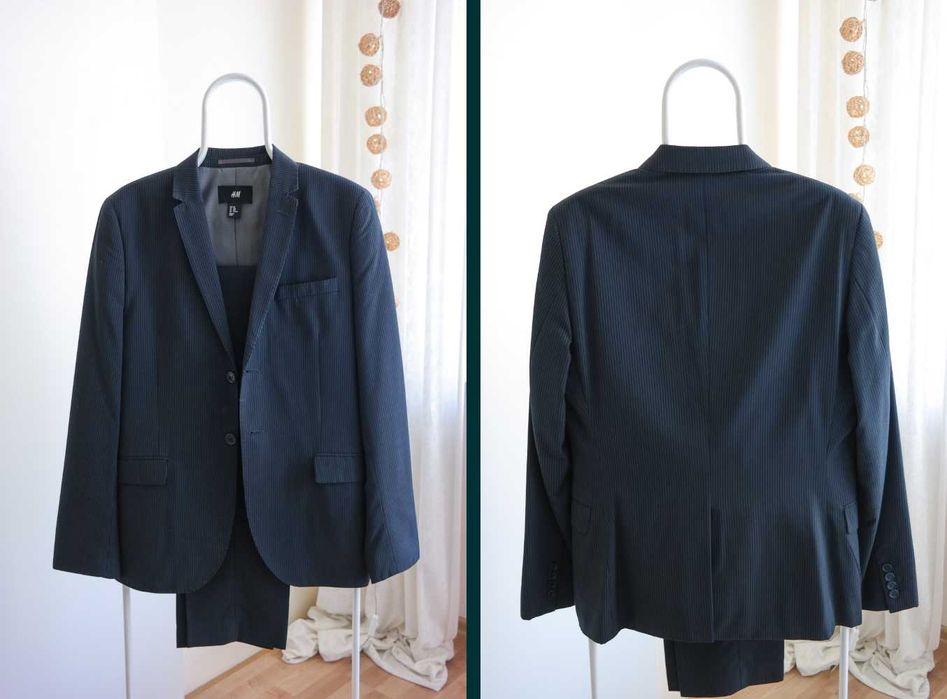Garnitur H&M granatowy w szare prążki | rozm. 48 / 46 | S/M |