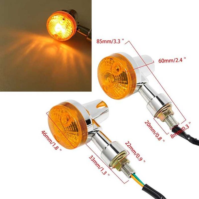 Piscas Redondos com Lâmpada de Filamento - Luz Âmbar Universal 12V