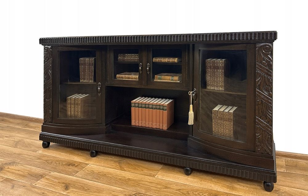 BIBLIOTEKA podręczna WITRYNA rzeźbiona antyk PODEST SZAFKA