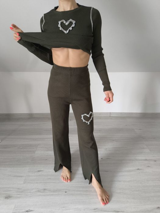 Komplet dres prążek serce z cyrkonii cyrkonie