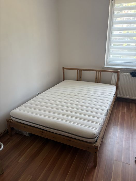Łóżko drewniane 140x200 + stelaż + materac ze zdejmowanym pokrowcem | bardzo dobry stan