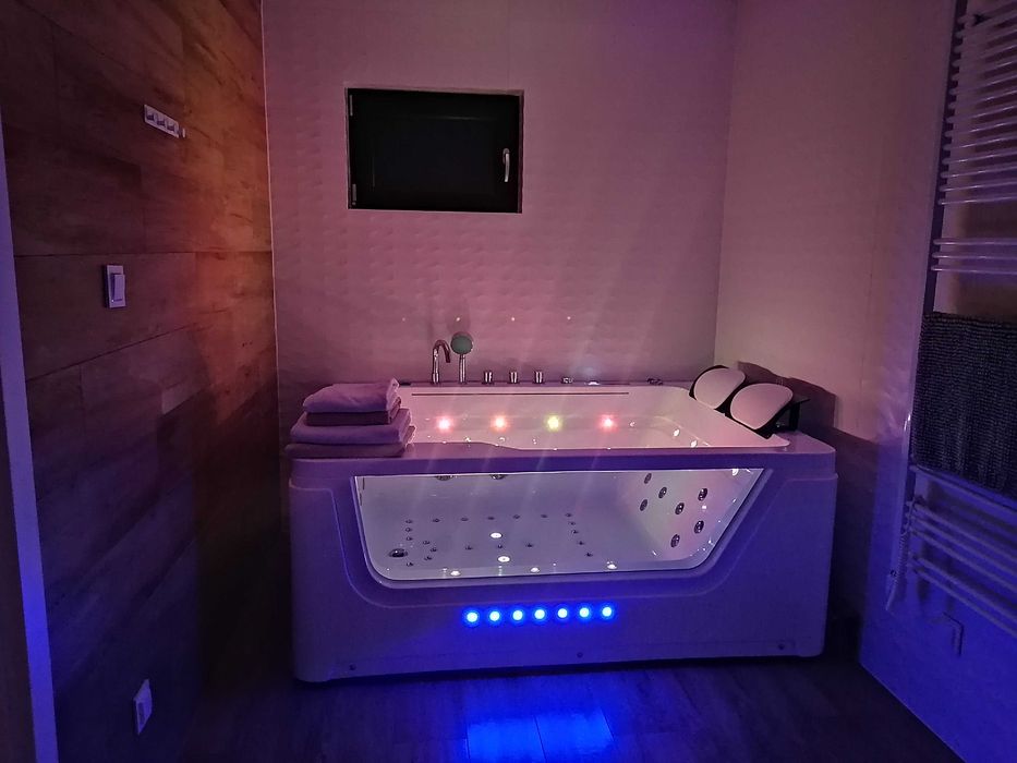 Domek z sauną i banią lub jacuzzi, basen,  nad jeziorem Klimatyzacja