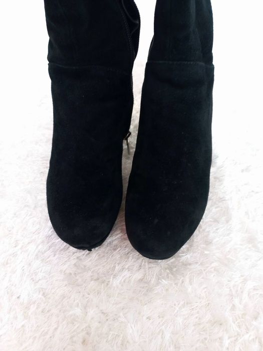 Сапоги зимові натуральний замш замшеві чорні теплі чоботи ботфорти