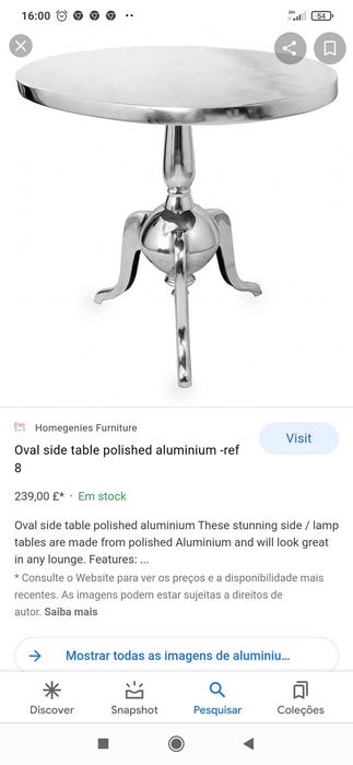 Mesa decorativa em aluminio