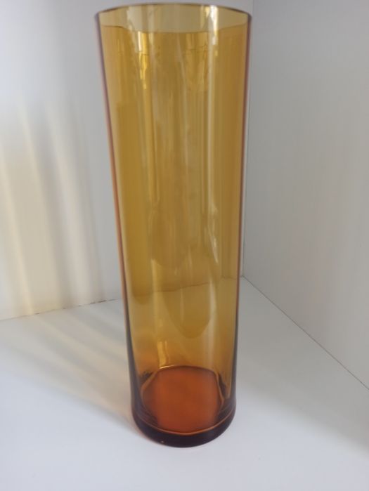 Wazon miodowy PRL 30 cm bursztynowy cylindryczny vintage retro optyczny