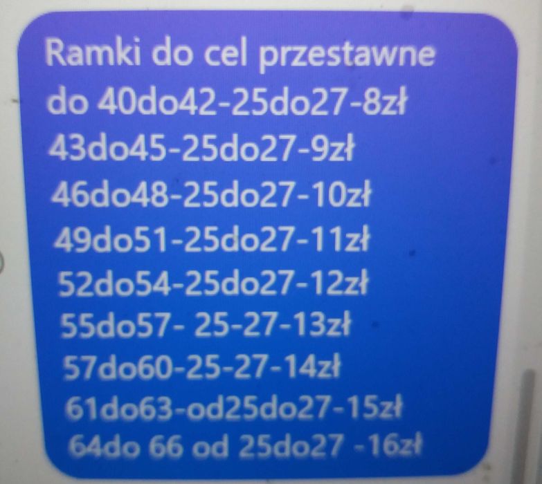 Ramki do cel dla gołebi -każdy wymiar
