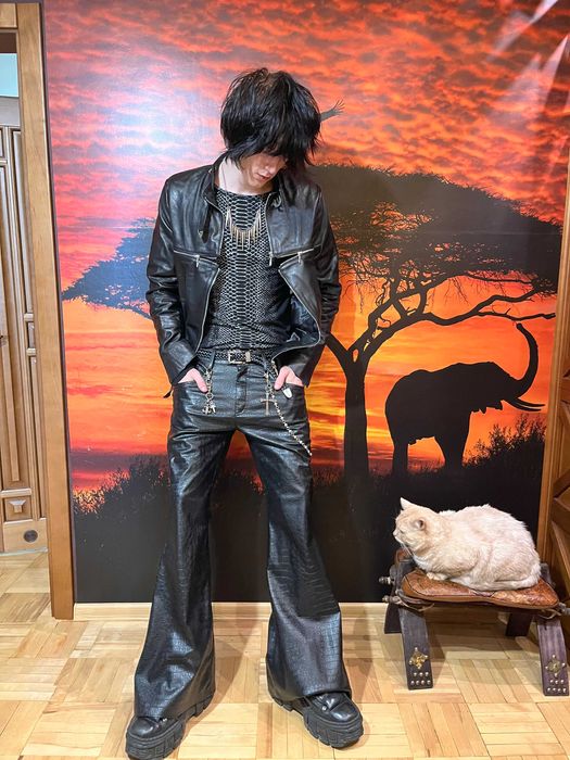 Pants Flared Black Python | Клеш штаны кожа питона