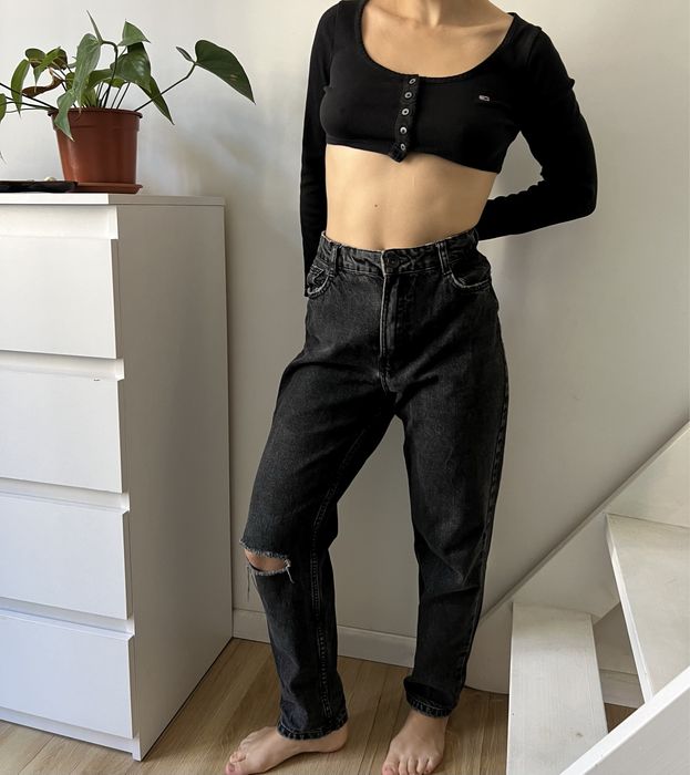Czarne mom jeansy/denim Bershka 38/M
